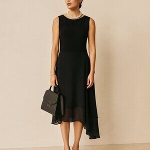 Adrianna Papell Black Asymmetrical Hem Dress Size 12 Sleeveless Formal Elegant
